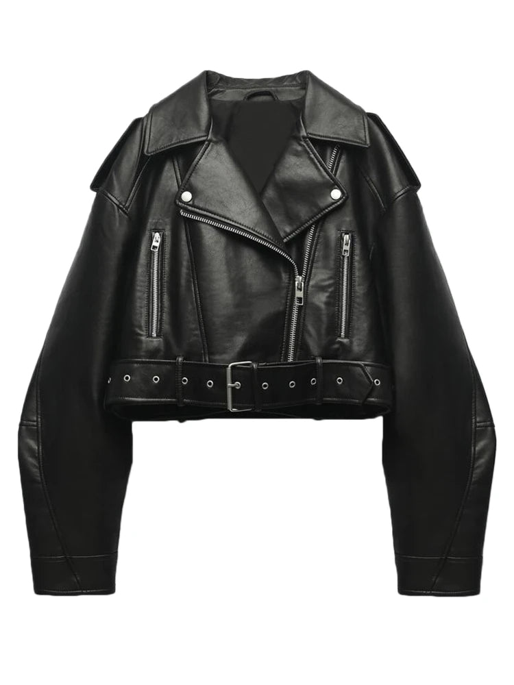Fitaylor Giacca da donna in finta pelle PU Giacca casual da donna con cerniera sul bavero Giacca corta in pelle Cappotto da motociclista da strada