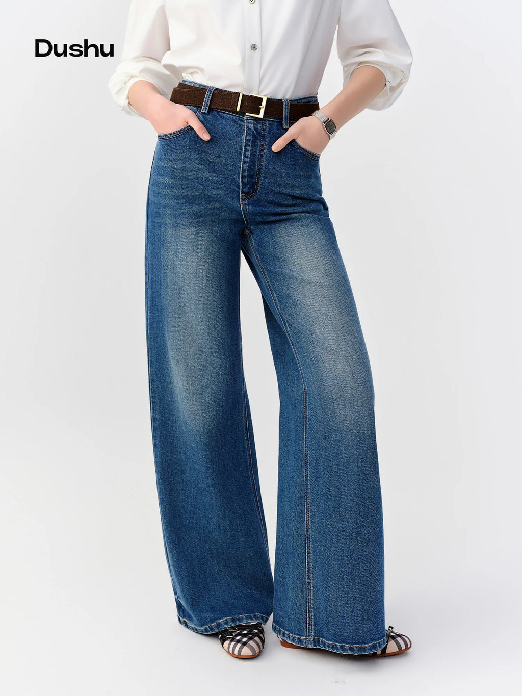 DUSHU 2026 Autunno Jeans Svasati Elasticizzati Slim-Fit da Donna, Pantaloni Bootcut a Vita Alta che Allungano la Gamba in Lunghezza Estesa