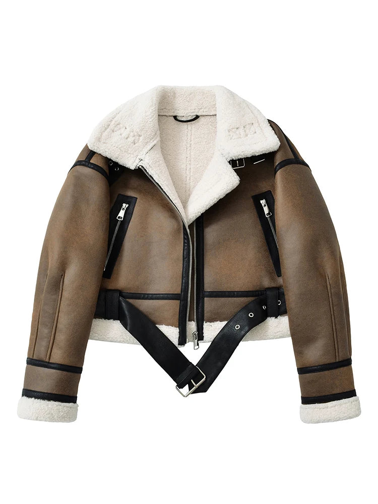 Ailegogo Autunno Inverno Donna Caldo sciolto pelliccia di agnello sintetica Cappotto corto Streetwear Cappotto femminile con cerniera retrò Capispalla
