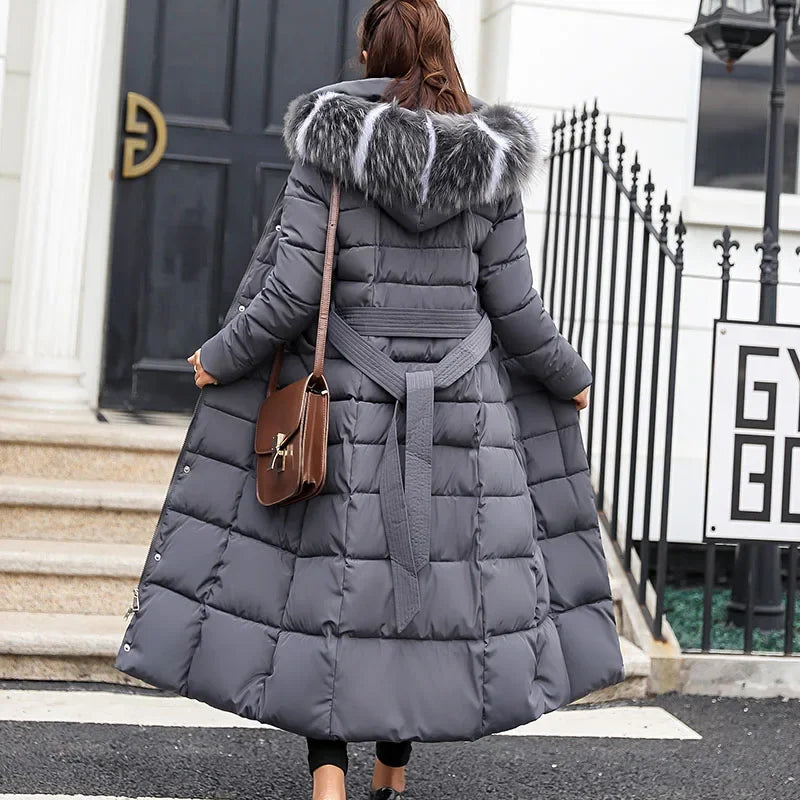 Cappotto Parka lungo in cotone piumino femminile nuovo inverno sopra il ginocchio ampio collo in pelliccia con cappuccio caldo parka spesso soprabito imbottito da donna