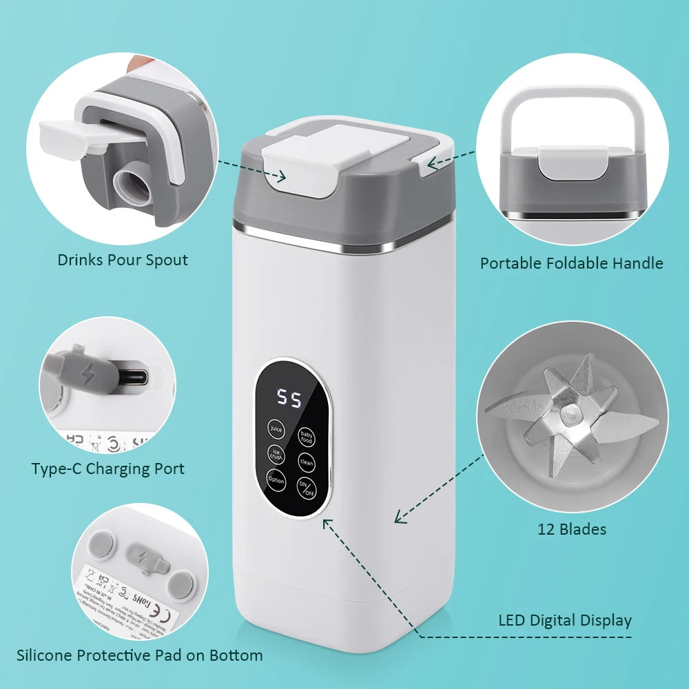 Electric Juicer Cup 2 Cups For Travel 6 Blades Portable Juicer Mixer Usb Charge Fresh Fruit Juice Personal Blender Smoothie