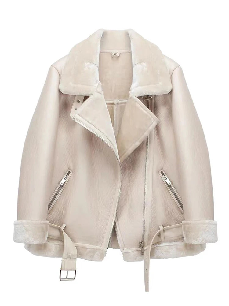 Ailegogo Cappotti invernali Donna Spessore Pelliccia sintetica Pelle di pecora Pelliccia femminile Giacca in pelle Aviator Outwear Casaco Feminino