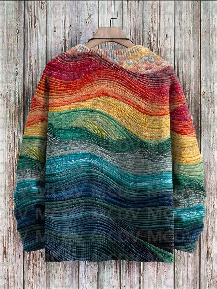 Maglione pullover lavorato a maglia con stampa multicolore casual Rainbow Art da uomo per pullover da donna
