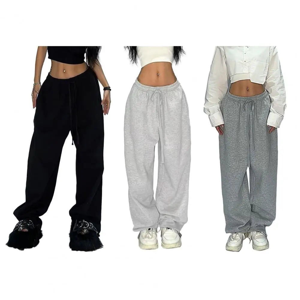 Pantaloni sportivi solidi casual per le donne Pantaloni da jogging larghi con lacci a vita alta Pantaloni classici larghi streetwear Pantaloni sportivi da ballo femminili Y2K