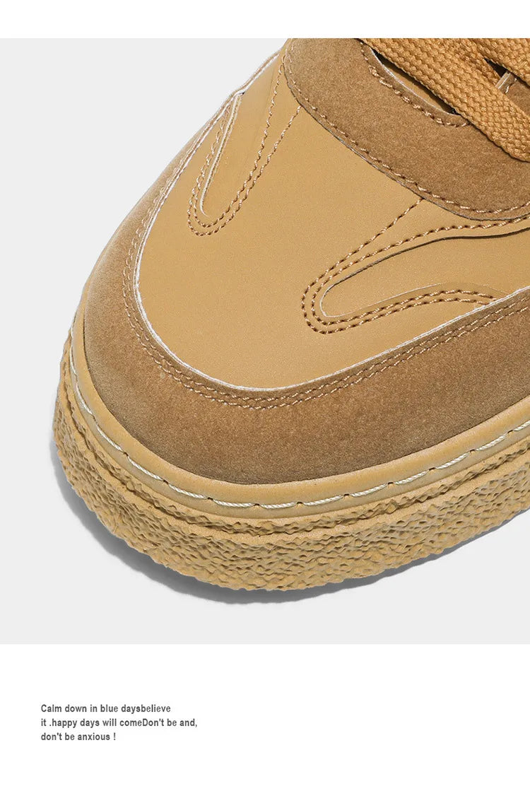 Fashion Leather Sneakers Men's Flat Breathable Vulcanized Shoes Outdoor Leisure Wear-resistant Platform Shoes Zapatillas Hombre