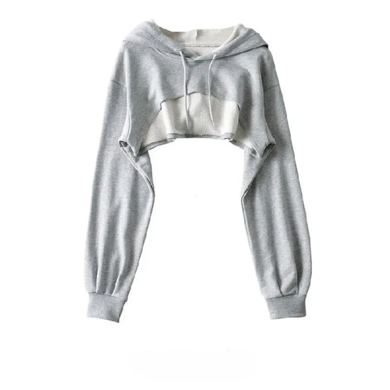 Felpa con cappuccio femminile Personalità Crop irregolare Stile ultra corto Top a maniche lunghe Felpa con spedizione di goccia femminile Y2k