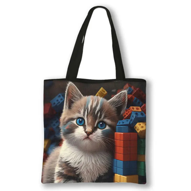 Borsa a tracolla con stampa gattino Kawaii Animali Gatti Cartoon Grafica Totes Borse Borsa da donna di grande capacità Borse shopper riutilizzabili Regalo