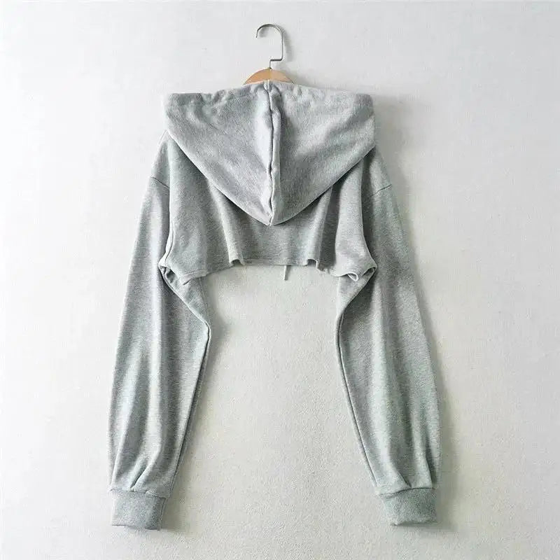 Felpa con cappuccio femminile Personalità Crop irregolare Stile ultra corto Top a maniche lunghe Felpa con spedizione di goccia femminile Y2k