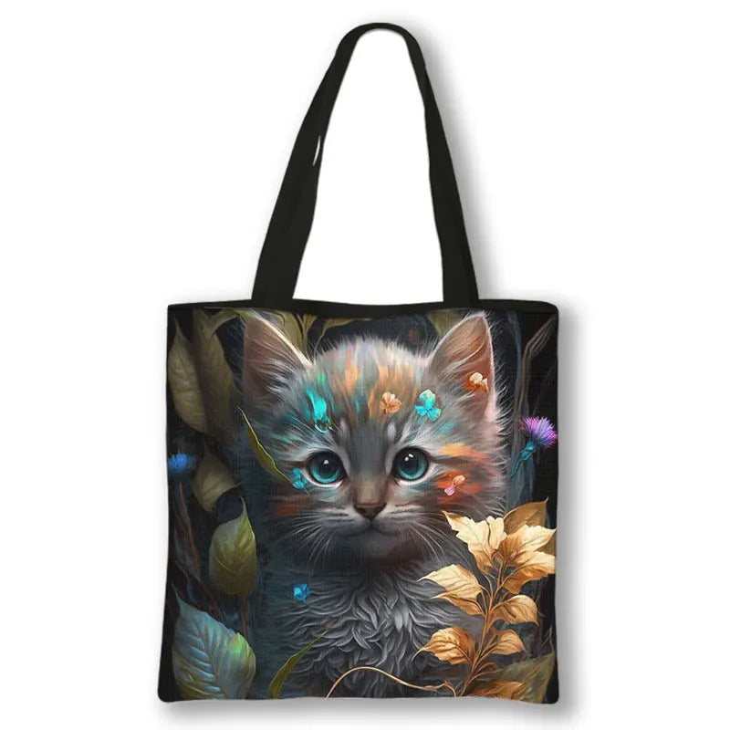 Borsa a tracolla con stampa gattino Kawaii Animali Gatti Cartoon Grafica Totes Borse Borsa da donna di grande capacità Borse shopper riutilizzabili Regalo