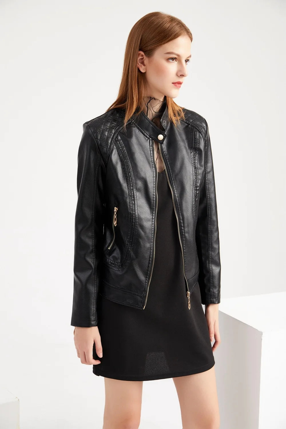 Elegante giacca da donna con collo alto 2022 modello femminile tridimensionale cappotto S-4XL nuove donne giacca in ecopelle Pu