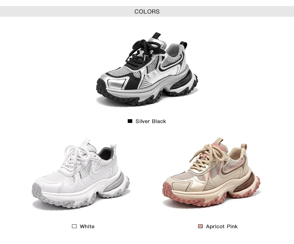 BEAUTODAY Chunky Sneakers donna Mesh tinta unita Patchwork suola spessa Lace-up 2024 primavera scarpe per il tempo libero femminili fatte a mano 29 a03