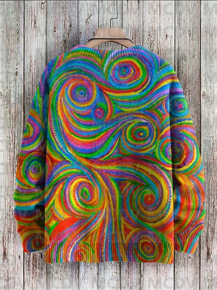 Maglione pullover lavorato a maglia con stampa multicolore casual Rainbow Art da uomo per pullover da donna