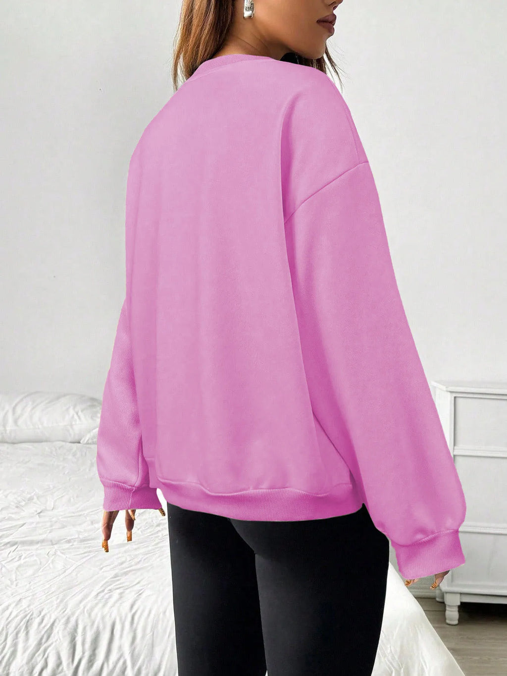 Felpa da donna casual semplice tinta unita ampia a maniche lunghe versione oversize o-collo top basic primavera/autunno streetwear