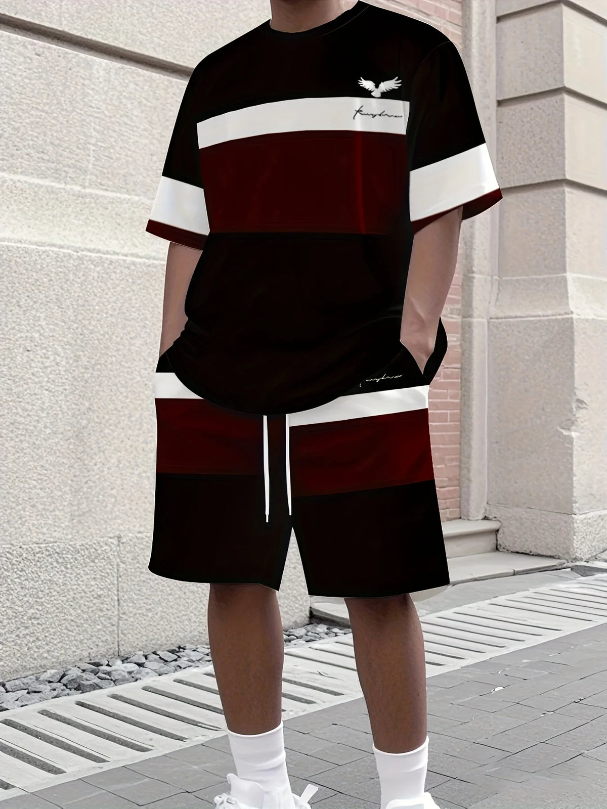 Set sportivo da uomo Set da due pezzi Girocollo Top a maniche corte e pantaloncini Completo da corsa da uomo T-shirt taglie forti T-shirt estiva da uomo