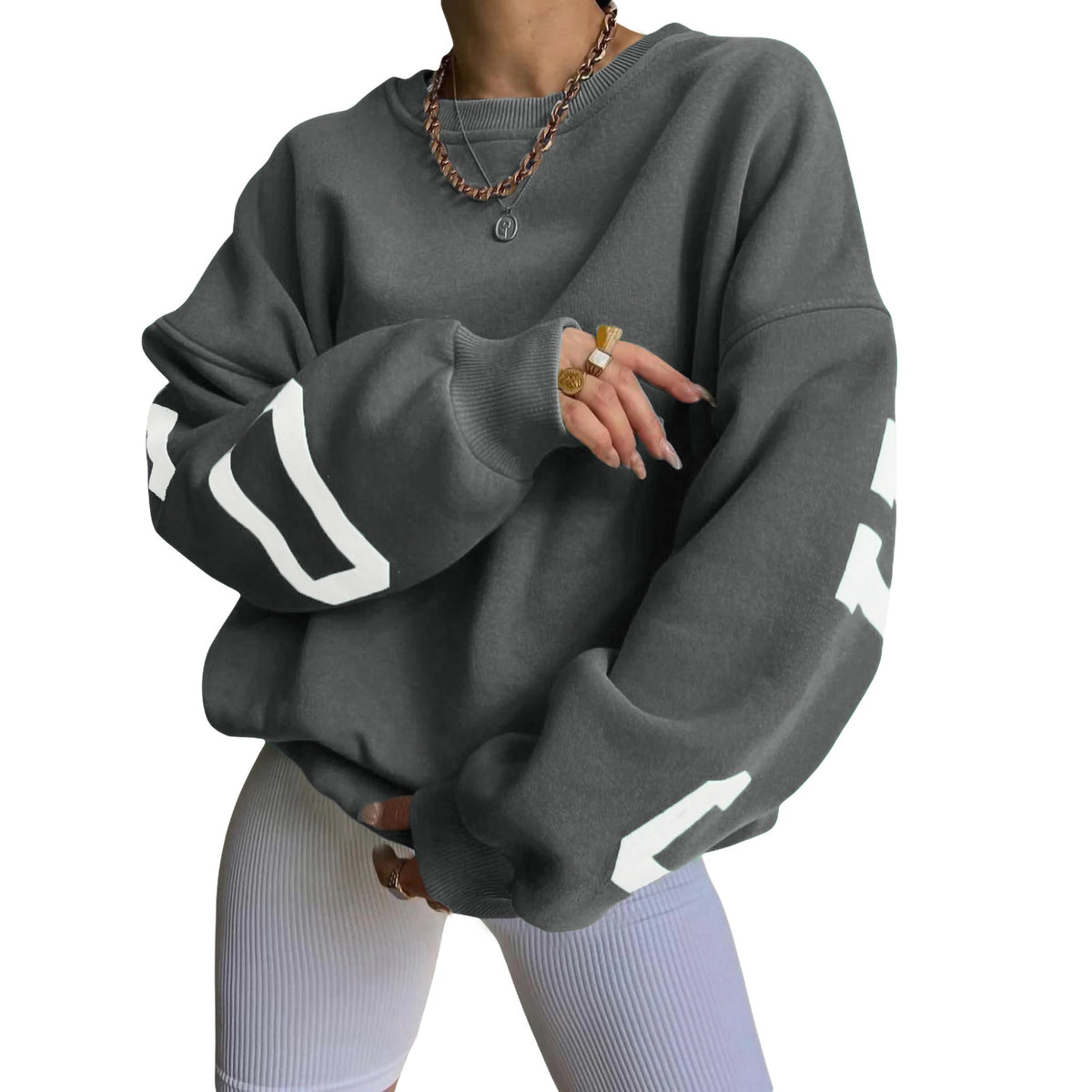 Combhasaki Y2K Grunge Pullover allentato da donna Felpe con stampa di lettere Top a maniche lunghe ispessiti casual Felpa con cappuccio autunnale Streetwear