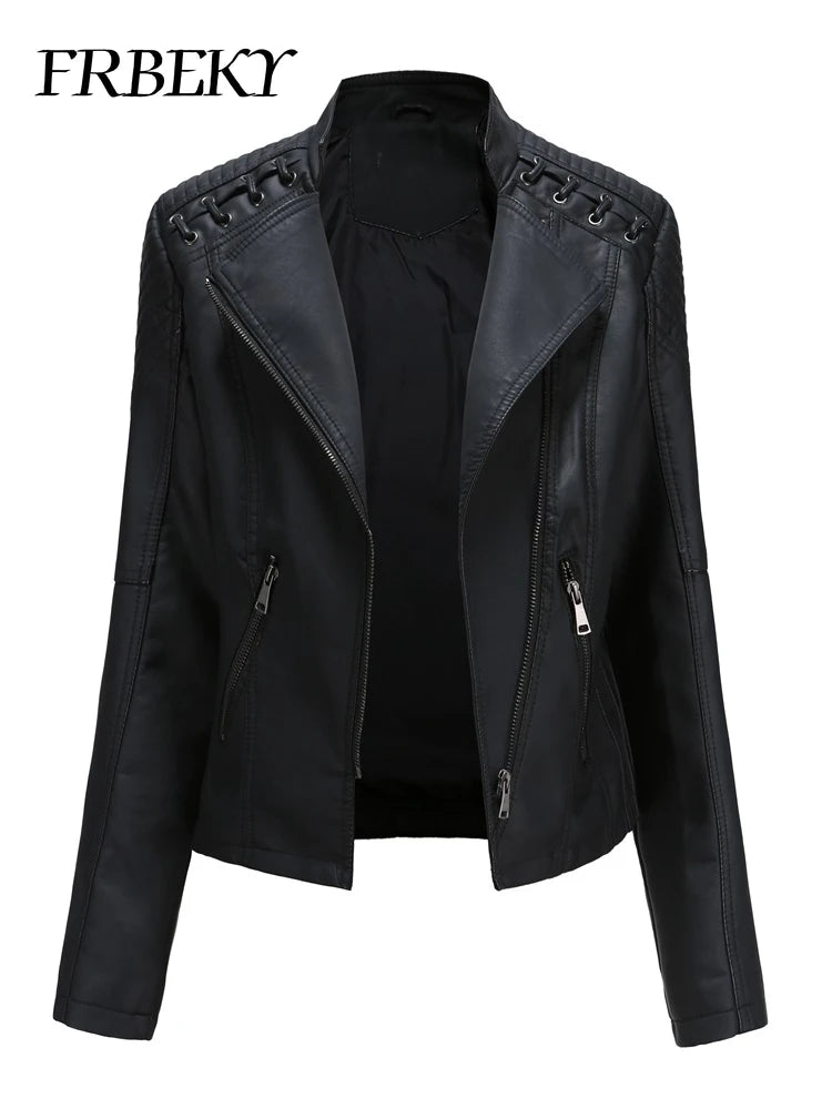 Primavera autunno sezione corta manica lunga giacca con cerniera giacca Slim in ecopelle Casual tinta unita giacca moda capispalla allentata