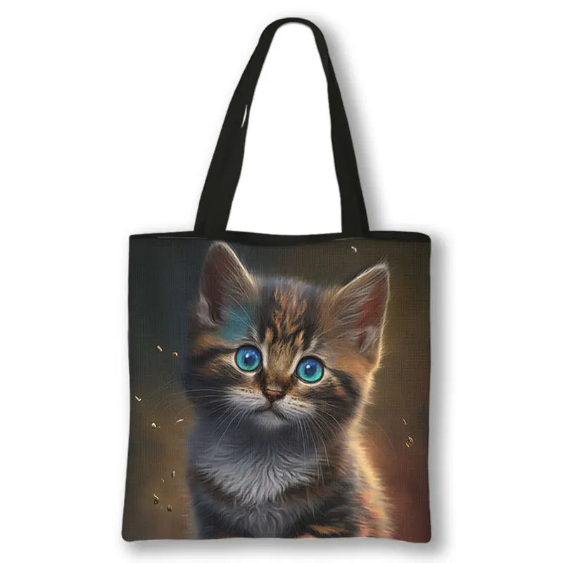 Borsa a tracolla con stampa gattino Kawaii Animali Gatti Cartoon Grafica Totes Borse Borsa da donna di grande capacità Borse shopper riutilizzabili Regalo