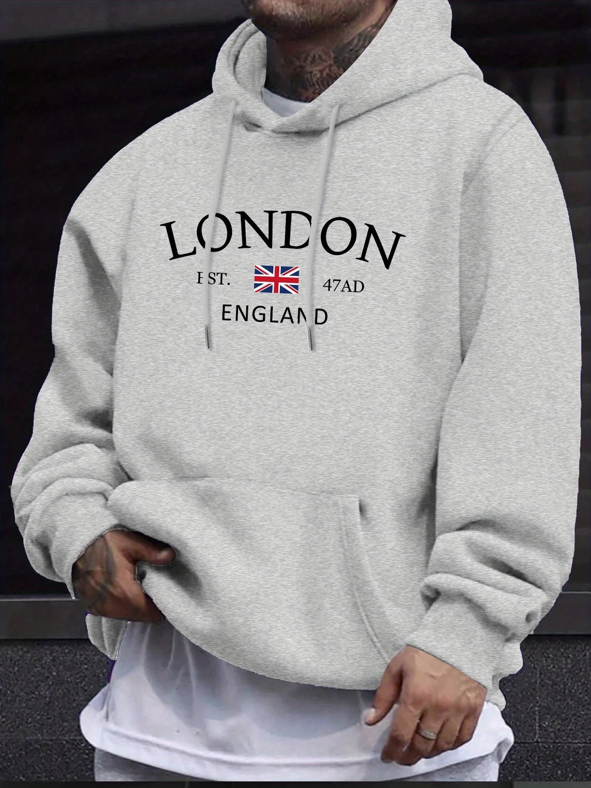 Elegante felpa con cappuccio con stampa bandiera dell'Inghilterra di Londra - Felpe con cappuccio alla moda da uomo con vestibilità regolare comoda a maniche lunghe