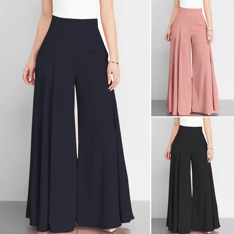 Pantaloni a gamba larga a vita alta da donna alla moda Primavera Autunno Pantaloni a zampa d'elefante eleganti femminili Pantaloni lunghi larghi casual per le vacanze solidi Nuovo
