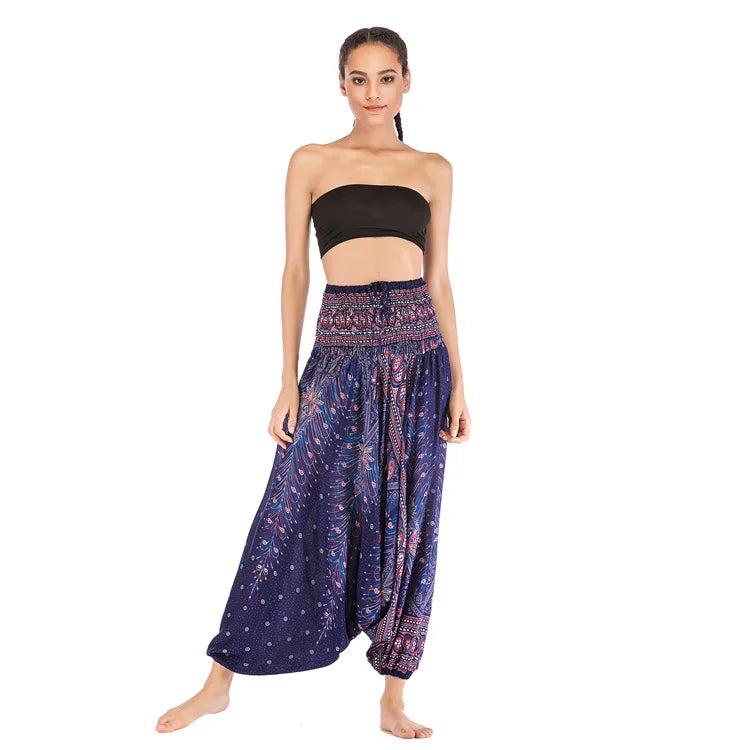 Pantaloni della Boemia Donna Pantalones Mujer Hippie Vita alta Rayon Harem Baggy Boho Yoga Beach Wear Pour Femme Calca Feminina Stampato
