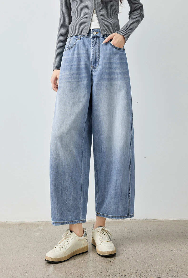 TOYOUTH Jeans da donna 2026 Autunno Nuovi pantaloni cropped a gamba larga deconstruiti con vestibilità snellente