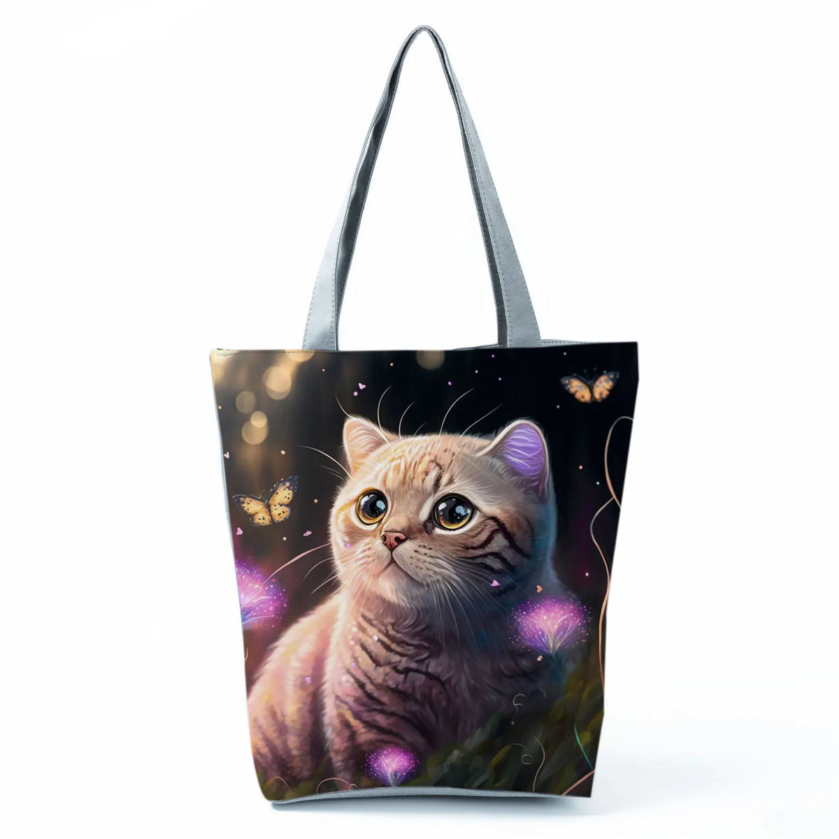 Pretty Cartoon Cat Print borse borse da spiaggia da donna ad alta capacità Cute Animal Graphic Eco borse per la spesa riutilizzabili portatili