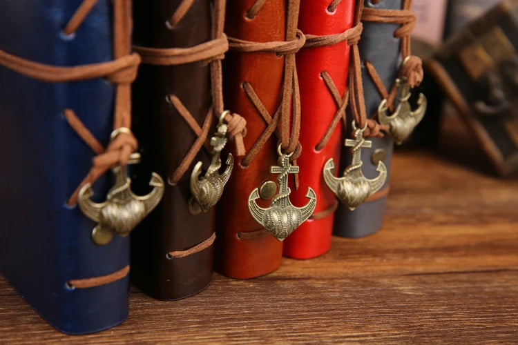 Retro Spiral Notebook Diary Notepad Vintage Pirate Anchors PU Leather Note Book Replaceable Stationery Gift Traveler Journal