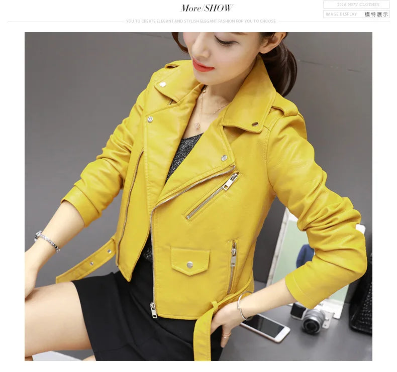 2025 Primavera Autunno Nuova giacca di pelle da donna Abbigliamento da moto Cappotto corto