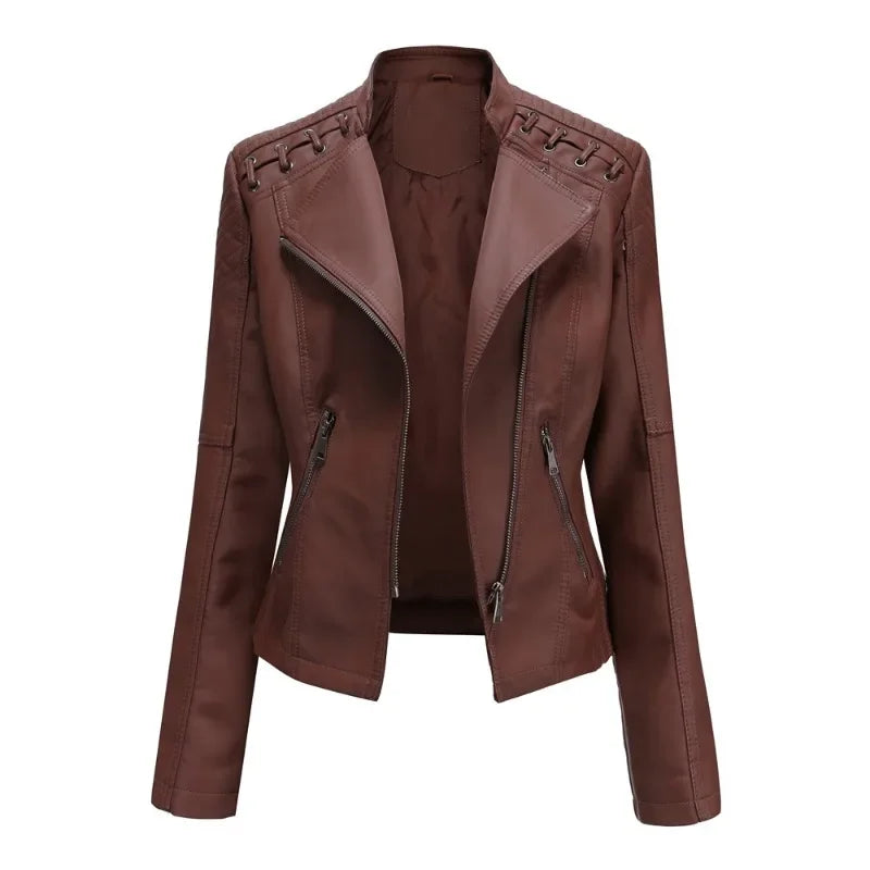 Primavera autunno sezione corta manica lunga giacca con cerniera giacca Slim in ecopelle Casual tinta unita giacca moda capispalla allentata