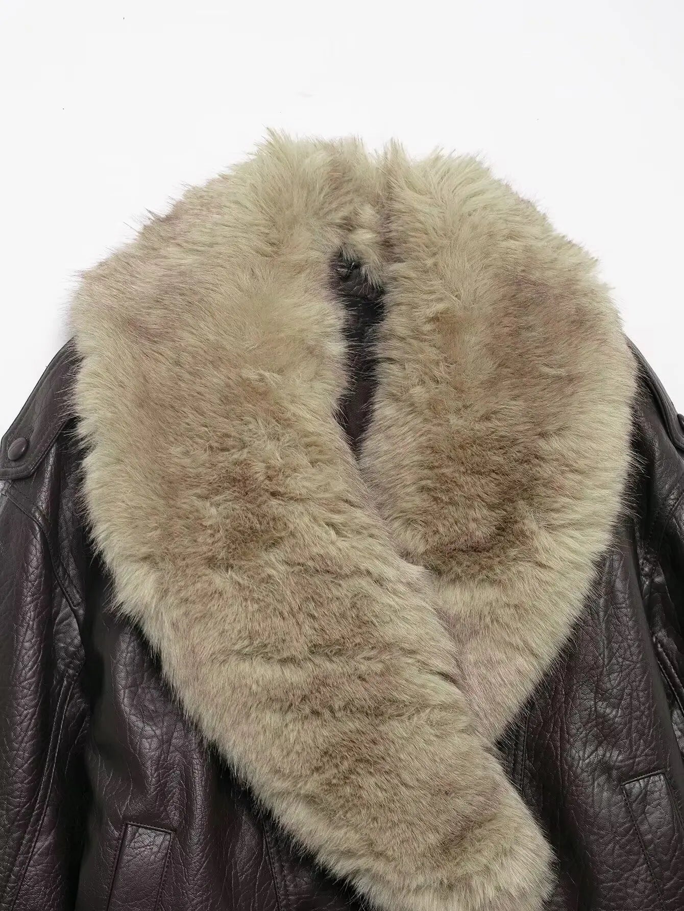 TFMLN 2025 Donne di Inverno Allentato Giacca In Ecopelle Moda Rimosso Grande Collo di Pelliccia Cappotto Causale High Street Doppio Petto Outwear