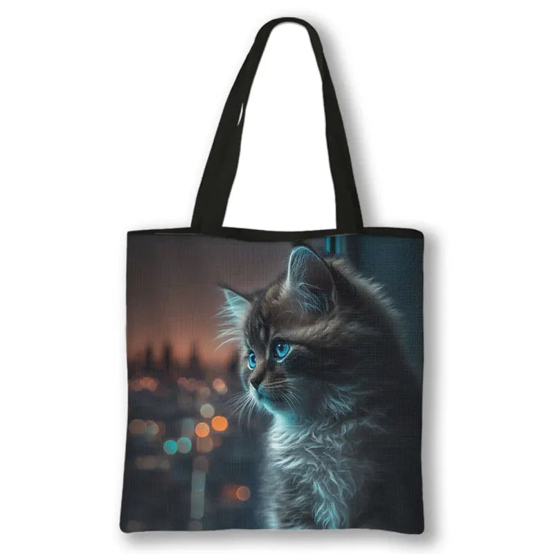 Borsa a tracolla con stampa gattino Kawaii Animali Gatti Cartoon Grafica Totes Borse Borsa da donna di grande capacità Borse shopper riutilizzabili Regalo