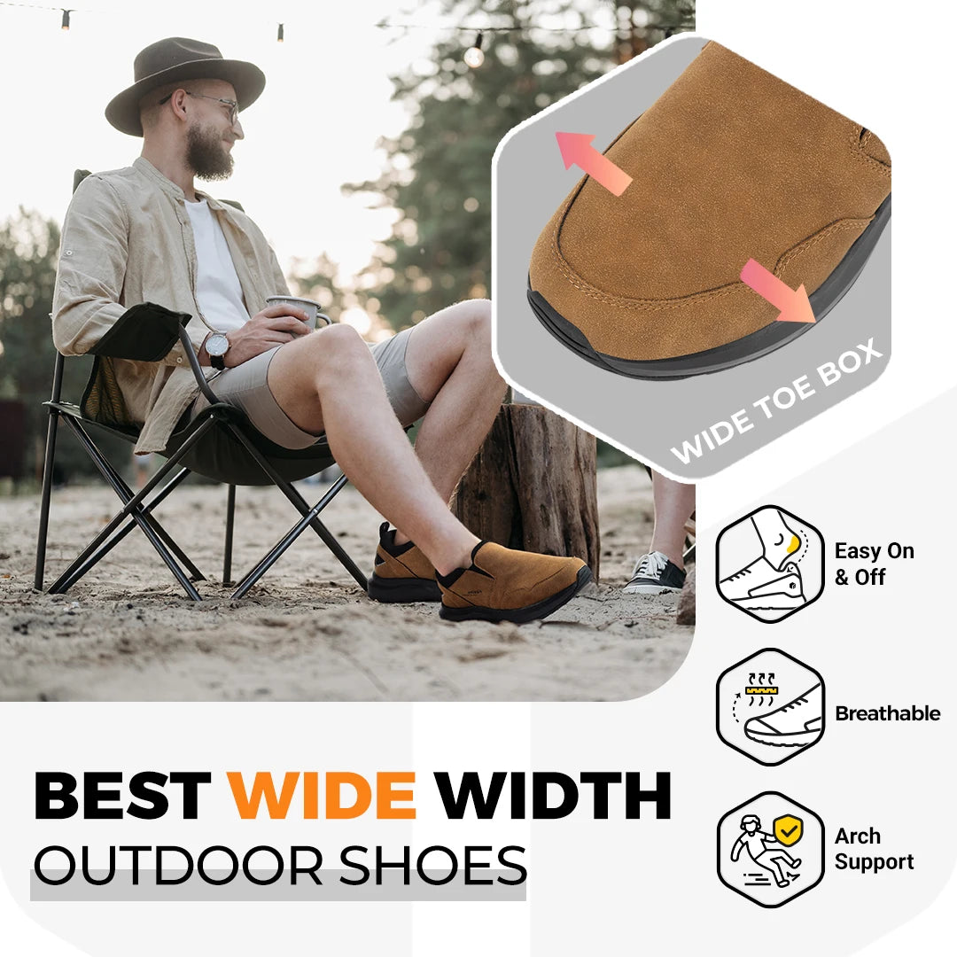 FitVille Mocassini da trekking extra larghi da uomo, comode scarpe da passeggio ortopediche con supporto per l'arco plantare per sentieri di trekking all'aperto, piedi piatti e sollievo dal dolore ai piedi