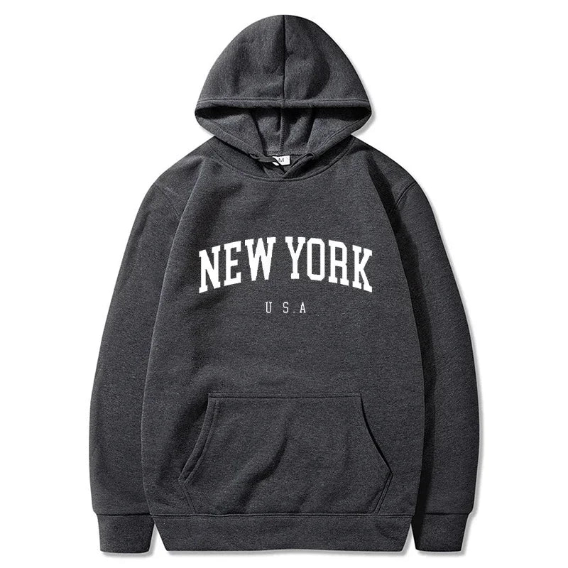Uomo Donna New York USA City Felpe con cappuccio Moda Lettera stampata Felpe grafiche Allentate Casual Harajuku Pullover con cappuccio Abbigliamento sportivo