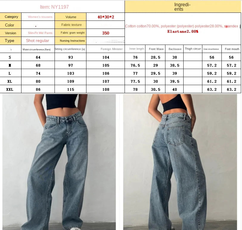 Jeans Larghi Y2K per Donne, Trendy a Vita Bassa, Gamba Dritta Casual, Jeans Boyfriend con Tasche, Abbigliamento Streetwear