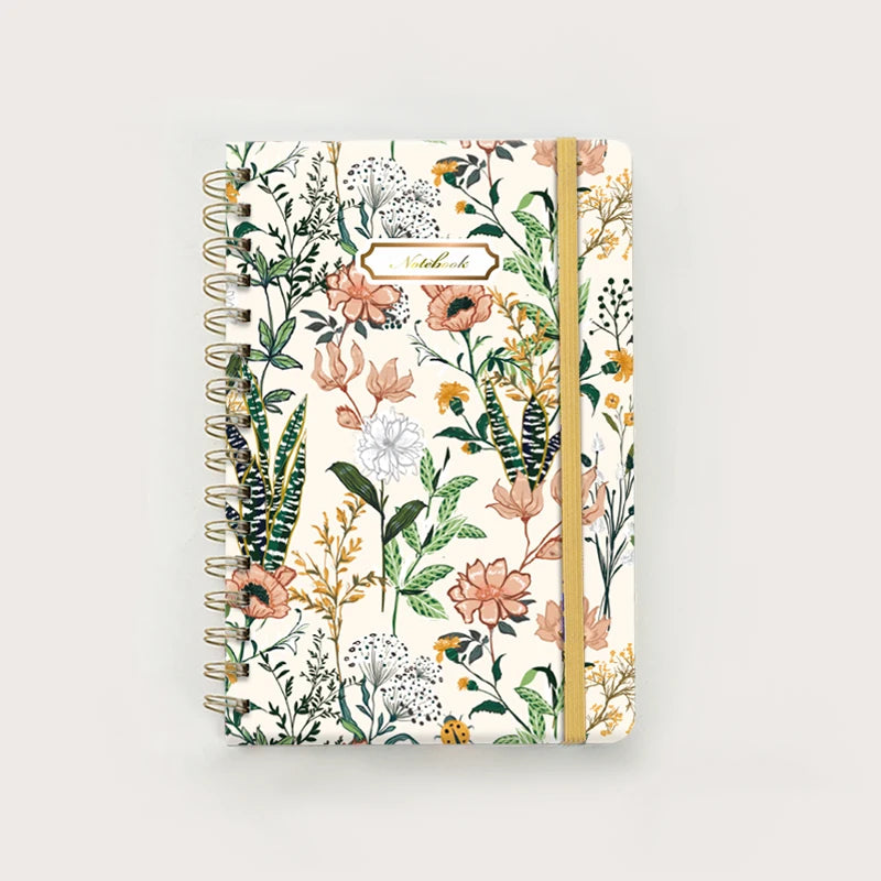 Spiral Notebook, Women's Diary, Hardcover Spiral Diary, 5.5 X 8.3inch, 160 Pages, Cute Flowers, Back Pockets, 100Gsm Paper for Gifts, Work, Office and School Supplies