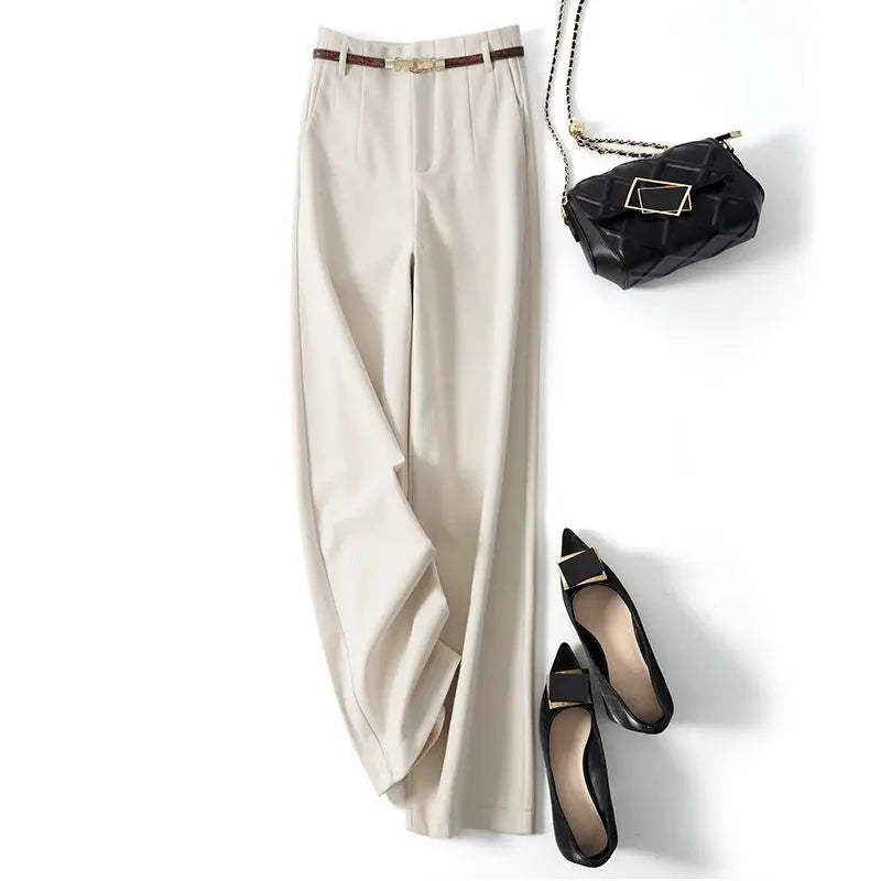 CGC Pantaloni larghi larghi a vita alta alla moda coreana Pantaloni di lana da donna Pantaloni larghi dritti solidi semplici Pantaloni da jogging casual