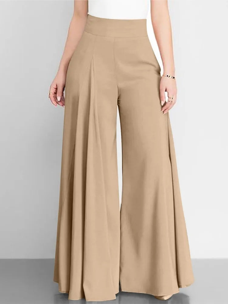 Pantaloni a gamba larga a vita alta da donna alla moda Primavera Autunno Pantaloni a zampa d'elefante eleganti femminili Pantaloni lunghi larghi casual per le vacanze solidi Nuovo