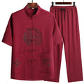 Lino (top + pantaloni) abito Tang cinese in lino arruffato di mezza età da uomo in stile cinese Hanfu nonno vestito in lino