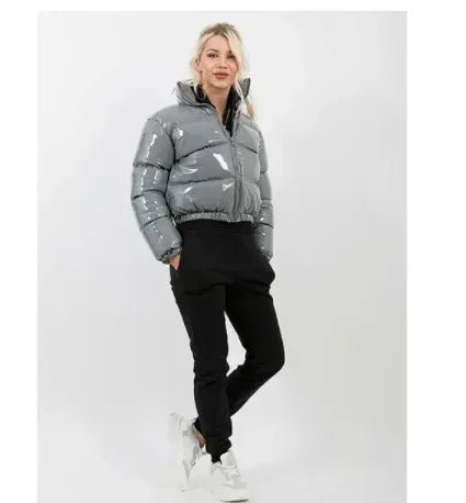 Giacca da donna imbottita in cotone Giacca moda casual lucida manica lunga autunno e inverno colletto alla coreana cerniera corta sexy strada calda