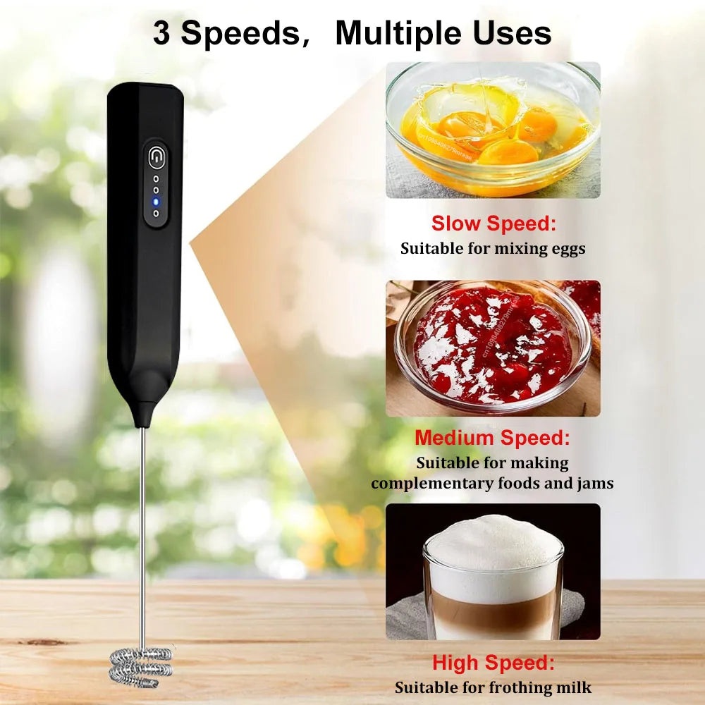 Electric Milk Frother Mini Coffee Whisk Mixer Wireless Milk Foamer Maker Type-C Rechargeable Egg Beater Handheld Stirrer Blender