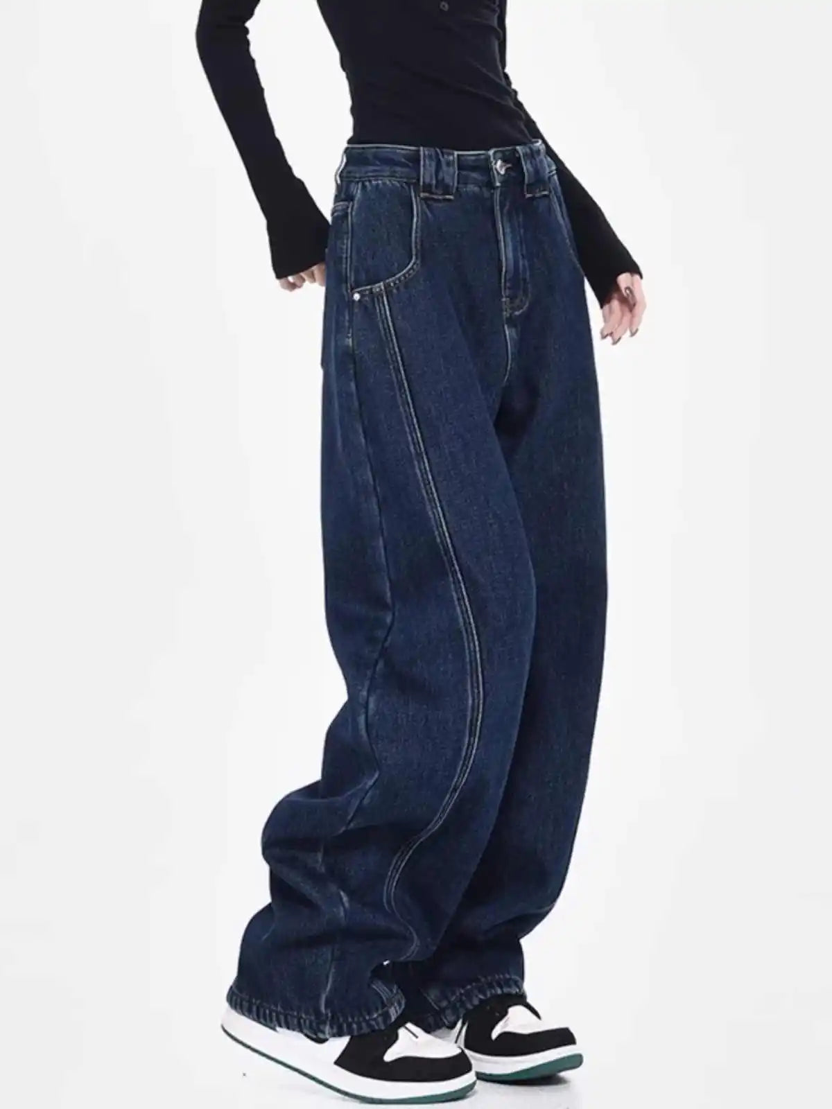 Jeans strappati larghi blu da donna Pantaloni in denim vintage Y2k Harajuku Pantaloni lunghi jeans larghi oversize stile giapponese anni 2000