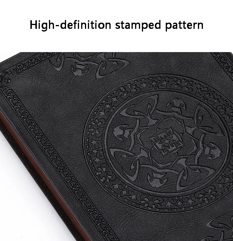 A6 Retro Style Pocket Type Mini Notebook Stamping Process Artificial PU Leather Writing Book Portable Notepad Office Bookkeeping
