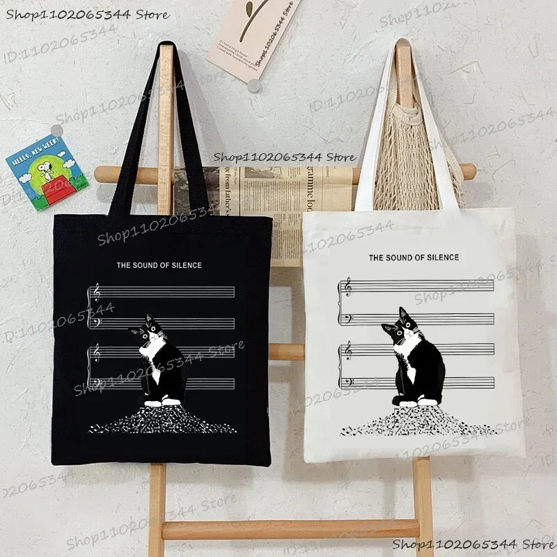 Nuove borse tote da donna della serie Cat Borsa ecologica in tela con stampa di gatti mucca carina Borsa a tracolla per adolescenti per amanti dei gatti di moda Harajuku ad alta capacità