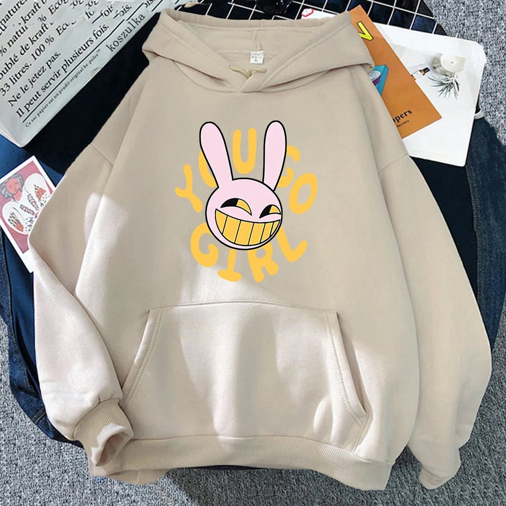 YOU GO GIRL Felpa con cappuccio Digital Circus Jax Moda Donna Harajuku Divertente Felpa con cappuccio con coniglio carino Felpa pullover vintage unisex Cartoon