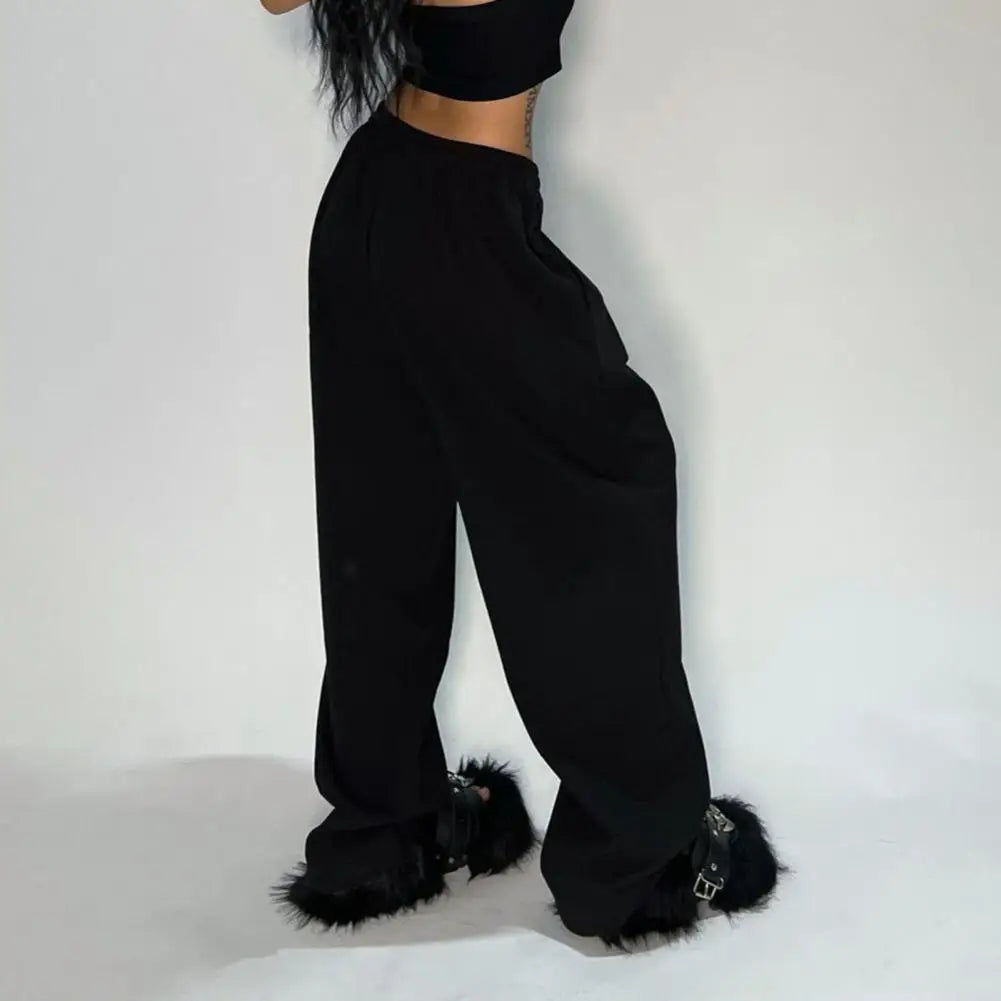 Pantaloni sportivi solidi casual per le donne Pantaloni da jogging larghi con lacci a vita alta Pantaloni classici larghi streetwear Pantaloni sportivi da ballo femminili Y2K