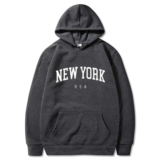 Uomo Donna New York USA City Felpe con cappuccio Moda Lettera stampata Felpe grafiche Allentate Casual Harajuku Pullover con cappuccio Abbigliamento sportivo