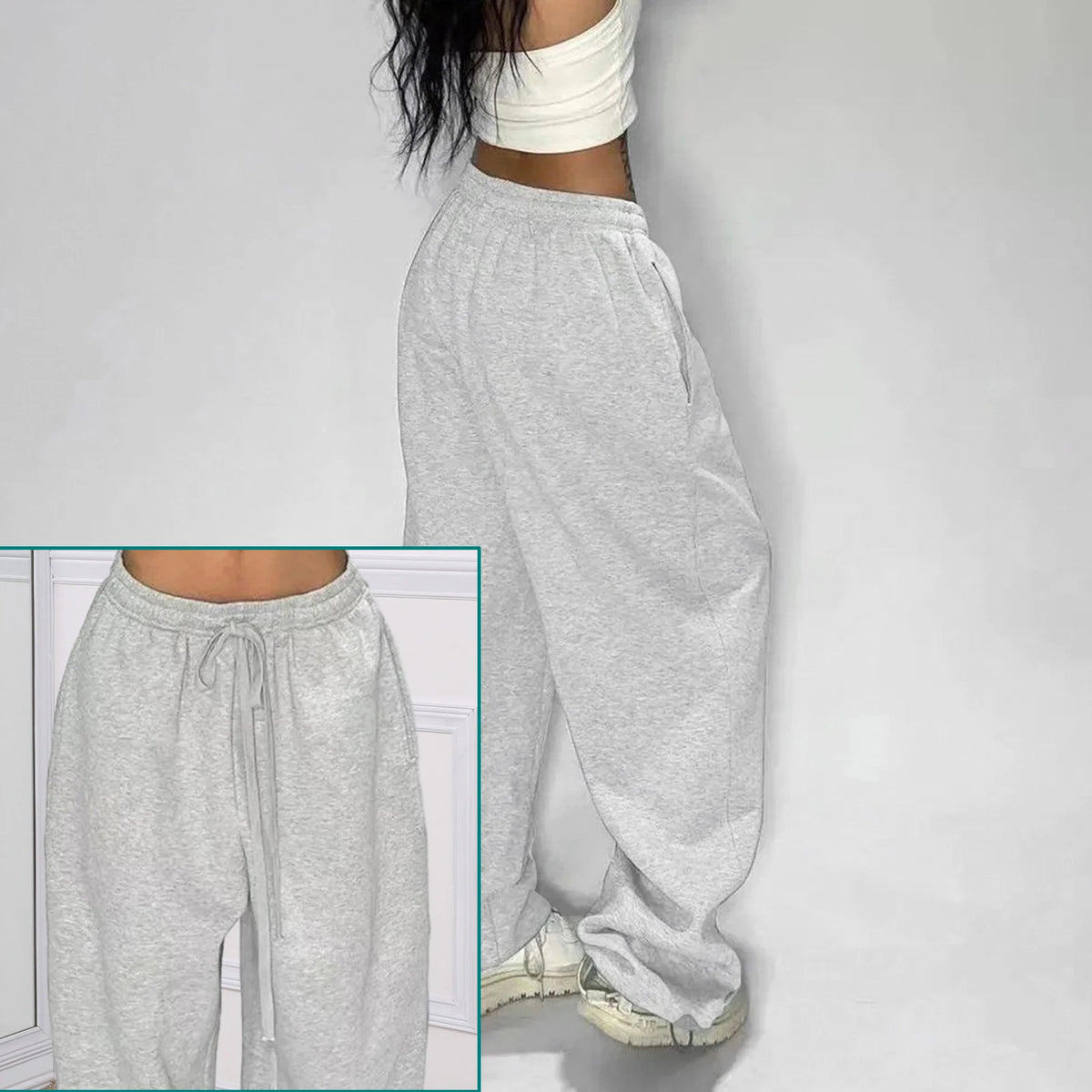 Pantaloni sportivi solidi casual per le donne Pantaloni da jogging larghi con lacci a vita alta Pantaloni classici larghi streetwear Pantaloni sportivi da ballo femminili Y2K