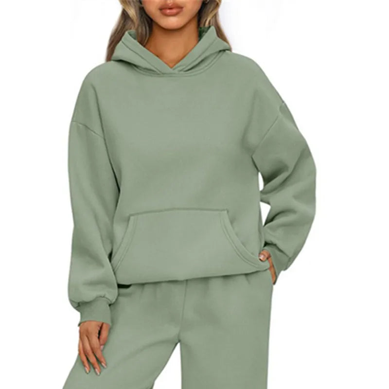 Felpa con cappuccio sportiva casual autunno inverno Felpa con cappuccio allentata moda donna a maniche lunghe tinta unita Pullover da donna