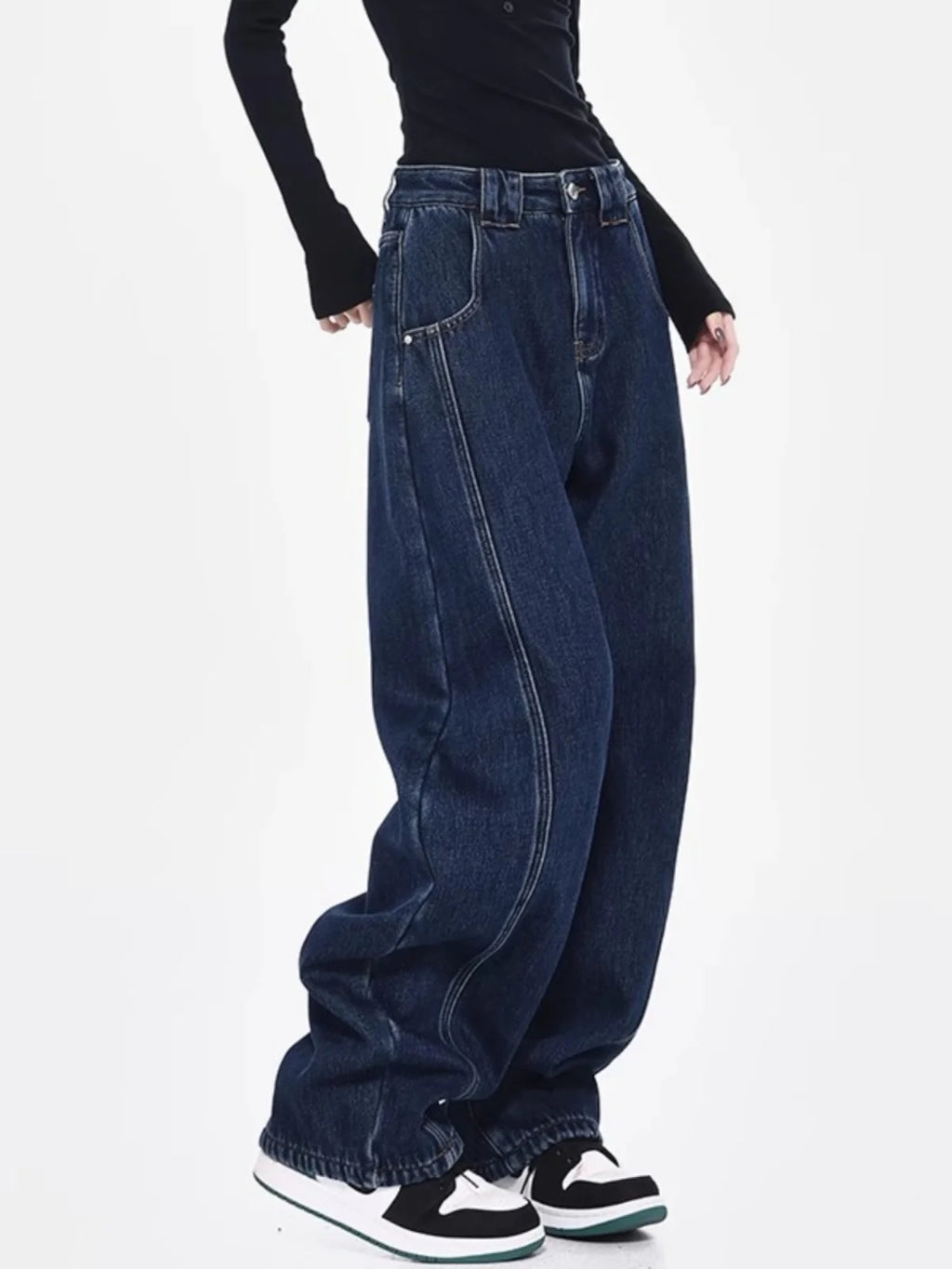Jeans strappati larghi blu da donna Pantaloni in denim vintage Y2k Harajuku Pantaloni lunghi jeans larghi oversize stile giapponese anni 2000