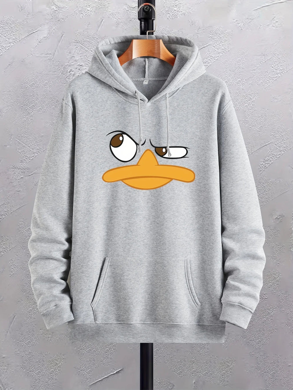 Felpe con cappuccio da uomo con stampa anatra cartone animato, felpa con cappuccio grafica con tasca a marsupio, comodo pullover con cappuccio ampio e alla moda con coulisse